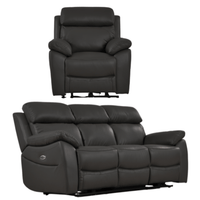 Dandrea Genuine Leather Grey Electric Recliner 3+1 Seater Sofa Set