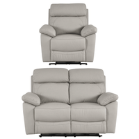 Dandrea Light Grey Genuine Leather Recliner 2+1 Sofa Set