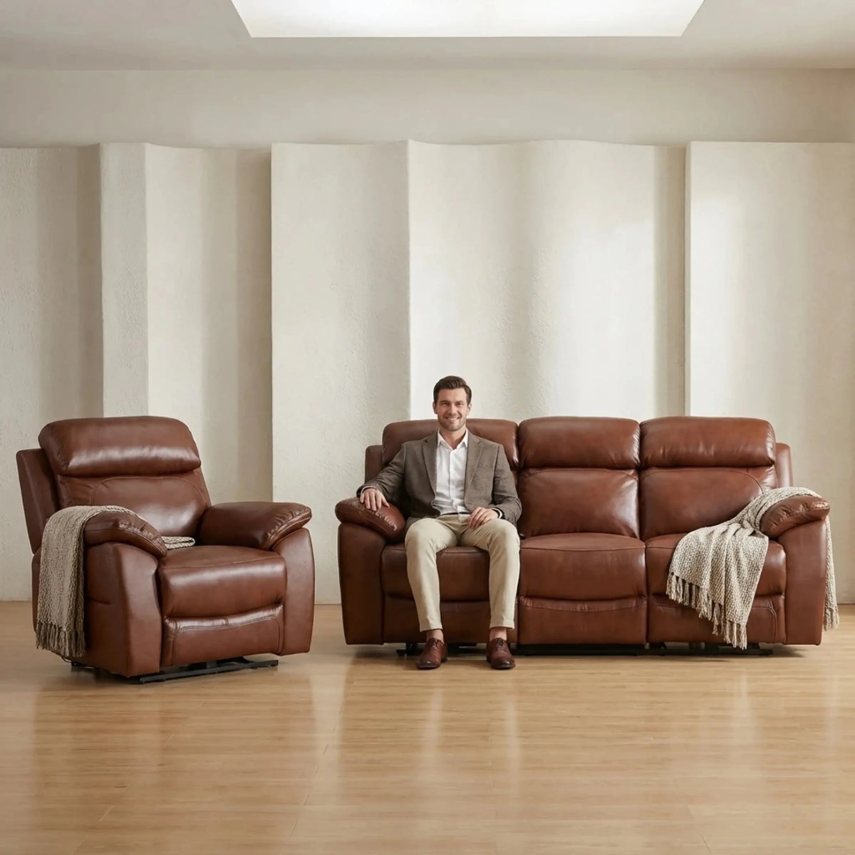 dandrea-genuine-leather-tan-electric-recliner-sofa-set