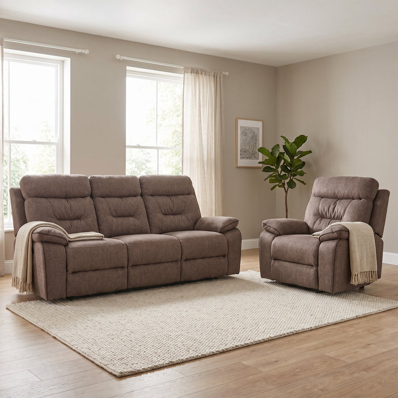 Foster Brown Fabric Electric Recliner 3+1 Seater Sofa Set - Furniture Instore