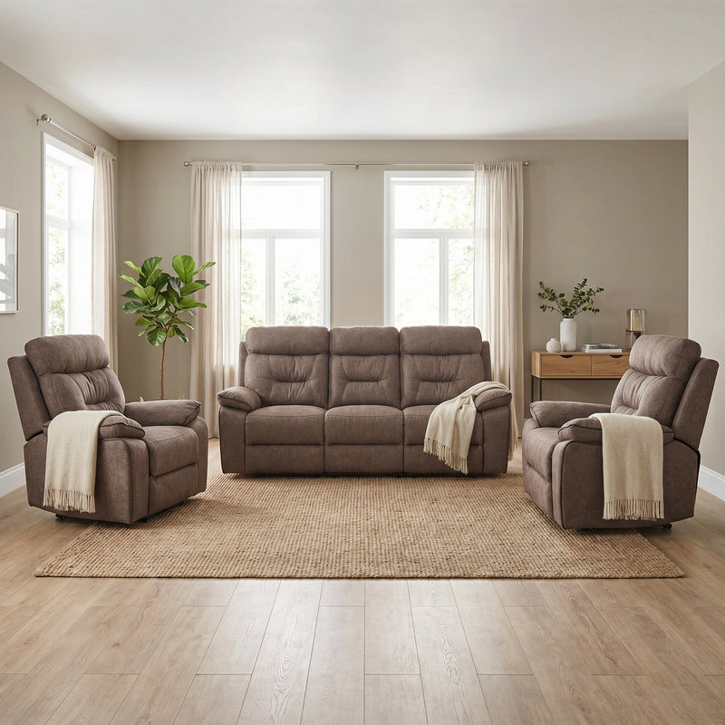 Foster Brown Fabric Electric Recliner 3+1+1 Seater Sofa Set - Furniture Instore