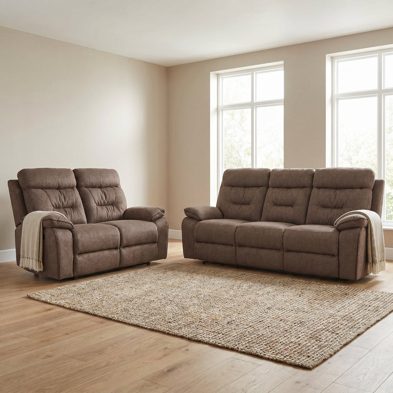 Foster Brown Fabric Electric Recliner 3+2 Seater Sofa Set - Furniture Instore