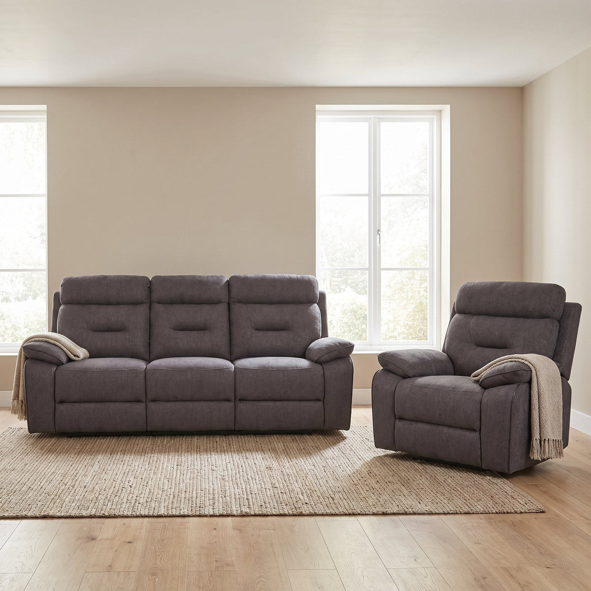 Foster Grey Fabric Electric Recliner 3+1 Seater Sofa Set - Furniture Instore