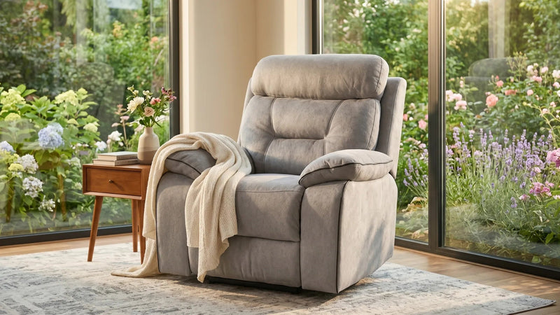 Foster Light Grey Fabric Electric Recliner Armchair
