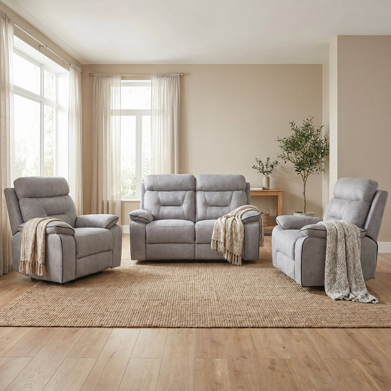 Foster Light Grey Fabric Recliner 2+1+1 Sofa Set - Furniture Instore