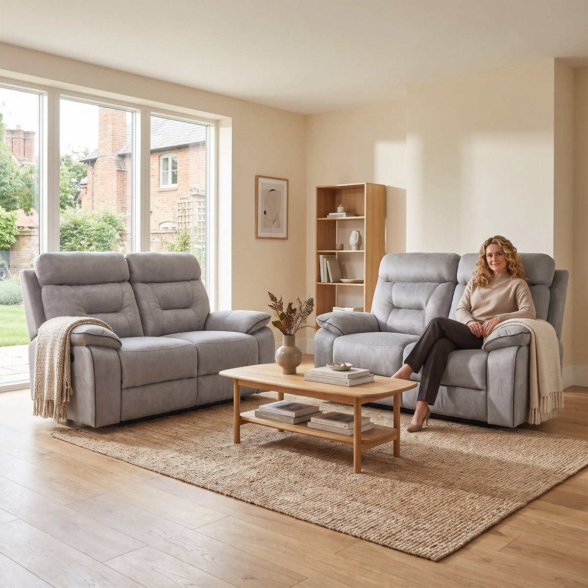 Foster Light Grey Fabric Recliner 2+2 Sofa Set - Furniture Instore