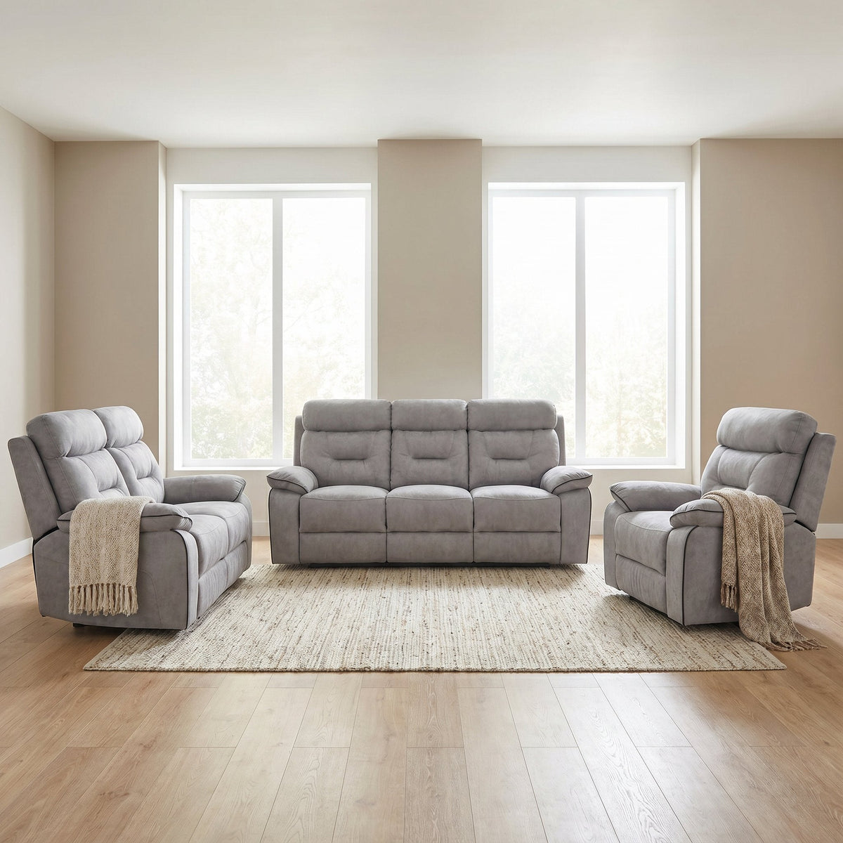 Foster Light Grey Fabric Recliner 3+2+1 Sofa Set - Furniture Instore