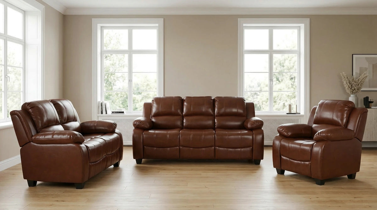 Valerie tan leather 3+1 seater sofa set