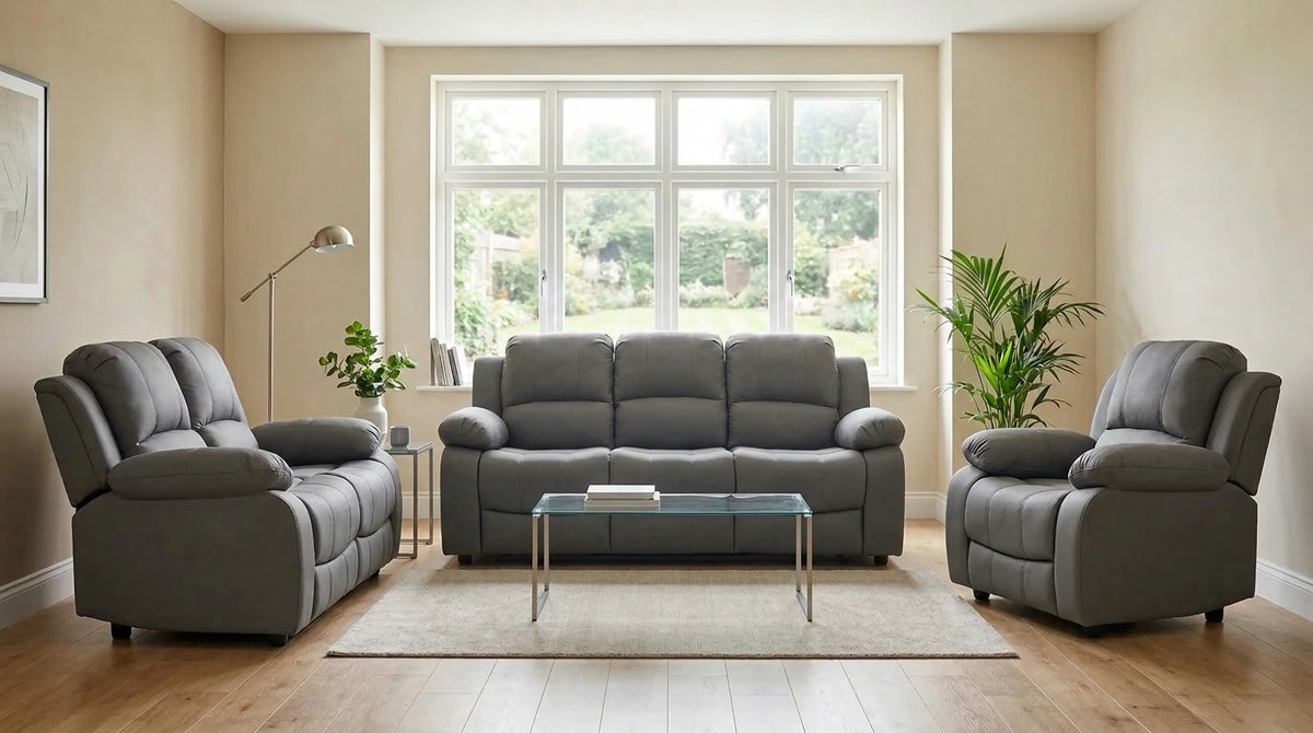 Valerie grey fabric modern 3+1+1 seater sofa set