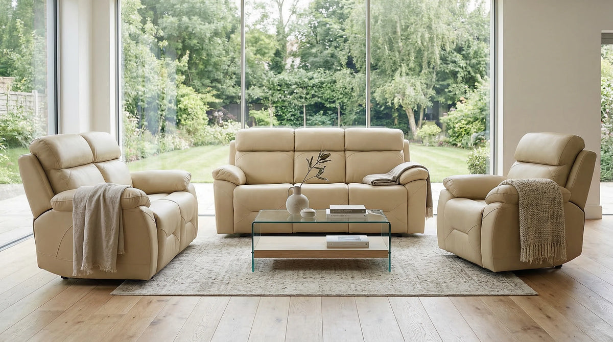 Renato Genuine Leather Cream  Recliner 3+1+1 Seater Sofa Set
