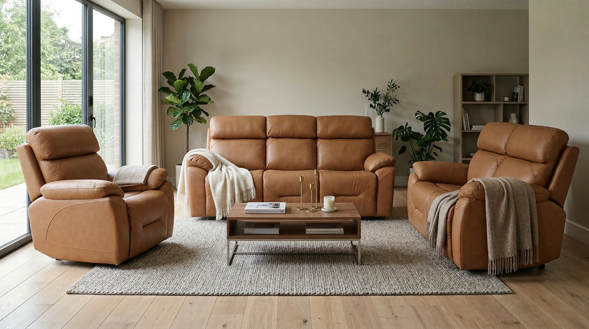 Renato Genuine Leather Caramel  Recliner 3+1+1 Seater Sofa