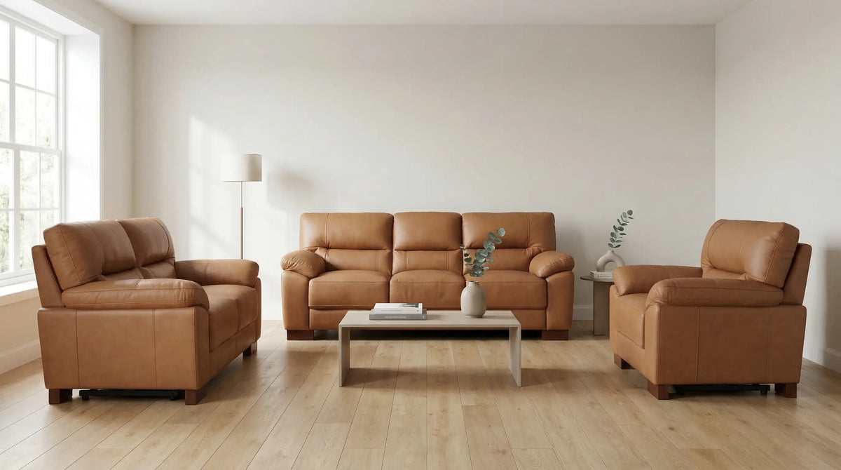Dalmore Leather Caramel 3+1+1 Seater Sofa Set