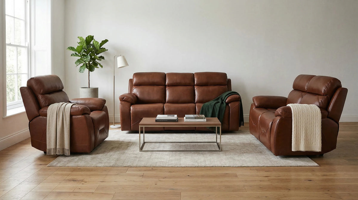Renato tan leather recliner 3+1+1 seater sofa set