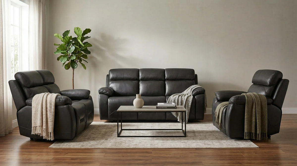 Renato Genuine Leather Grey Electric Power Recliner 3+1+1 Seater Sofa Set
