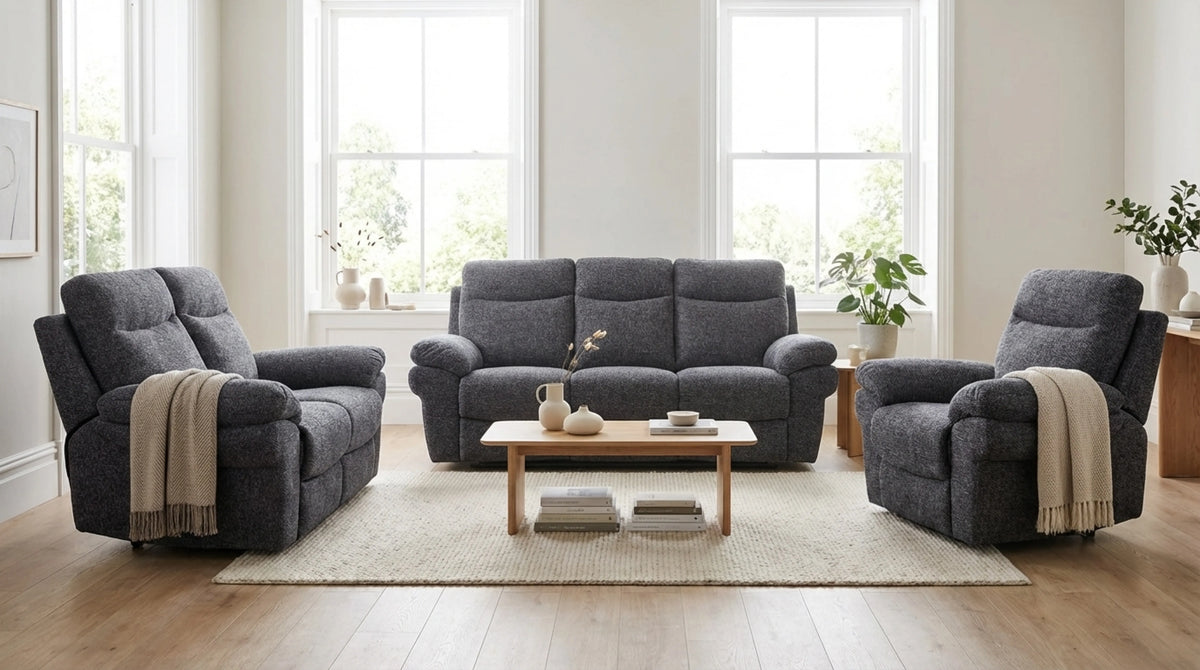 Tanya grey fabric recliner 3+1+1 seater sofa set