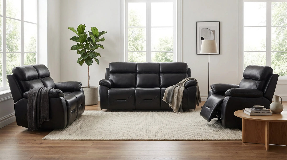 Renato black leather recliner 3+1+1 sofa set
