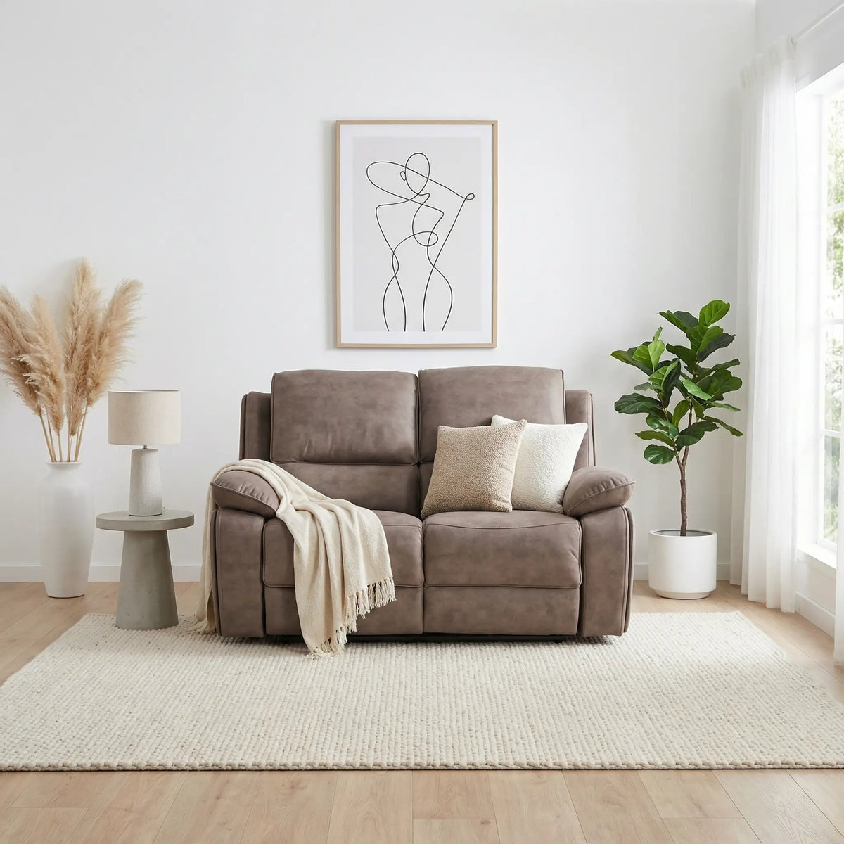 Maple Brown Suede Fabric Electric Recliner 2 Seater Sofa - view 5 - Furniture Instore