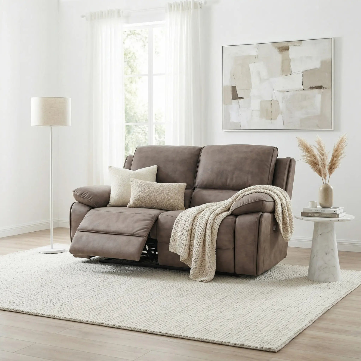 Maple Brown Suede Fabric Electric Recliner 2 Seater Sofa - view 6 - Furniture Instore