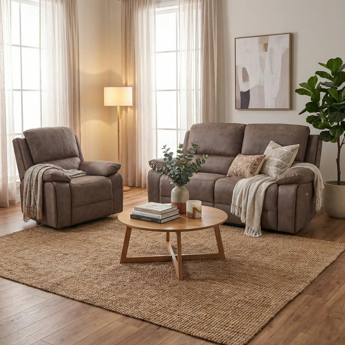 Maple Brown Suede Electric Recliner 2+1 Sofa Set - view 4 - Furniture Instore