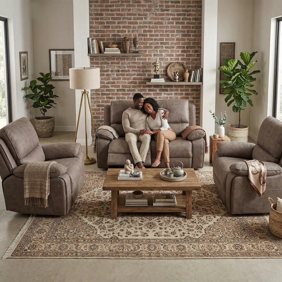 Maple Brown Suede Electric Recliner 2+1+1 Sofa Set - view 2 - Furniture Instore