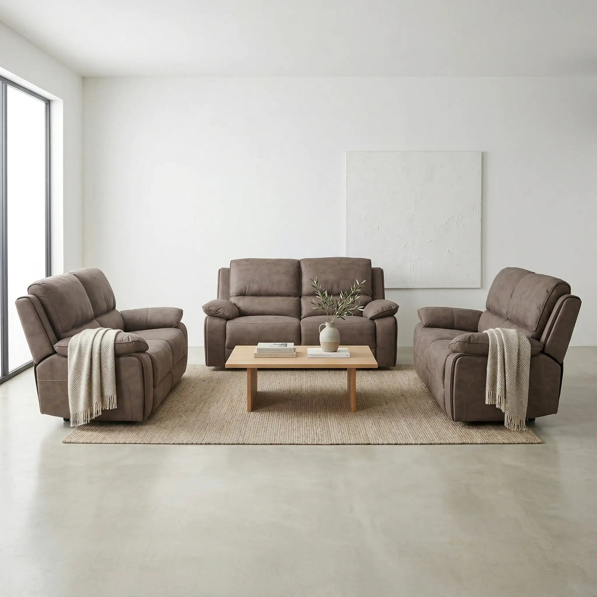 Maple Brown Suede Electric Recliner 2+1+1 Sofa Set - view 3 - Furniture Instore