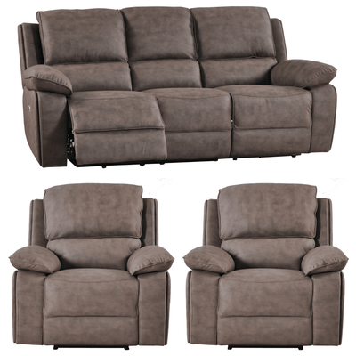 Maple Brown Suede Fabric Electric Recliner 3+1+1 Seater Sofa