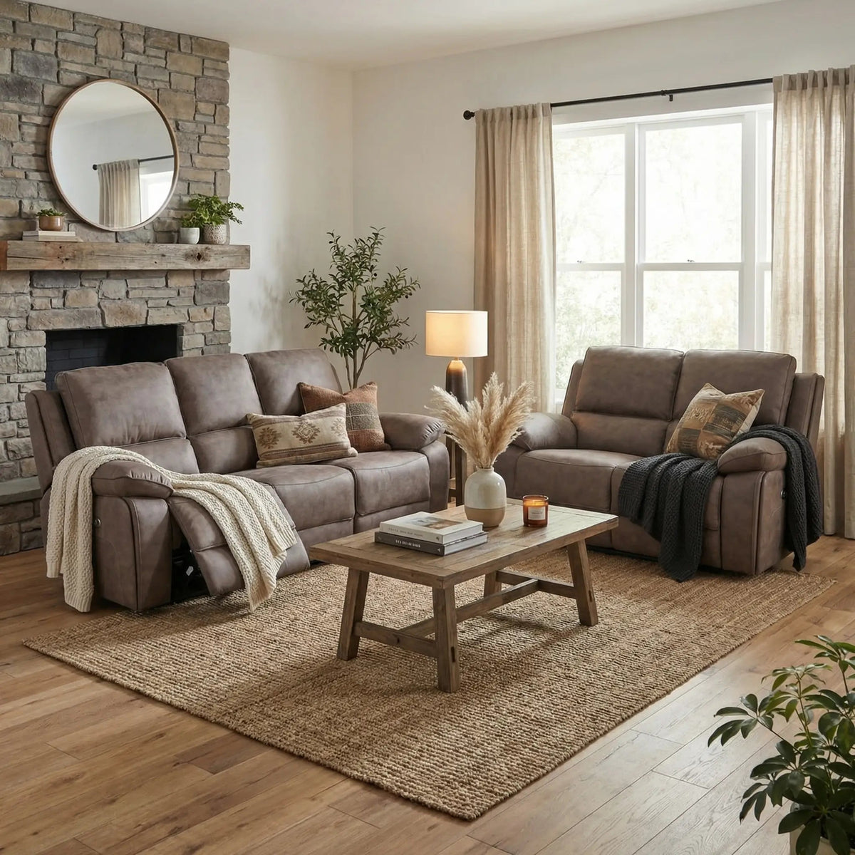 Maple Brown Suede Recliner 3+2 Sofa Set - view 3 - Furniture Instore