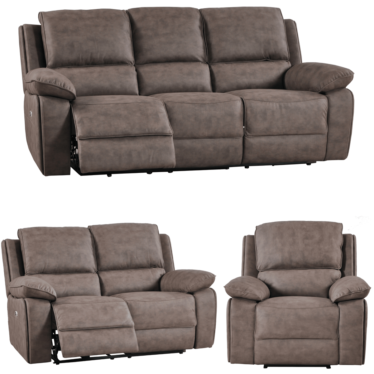Maple Brown Suede Electric Recliner 3+2+1 Sofa Set - Furniture Instore