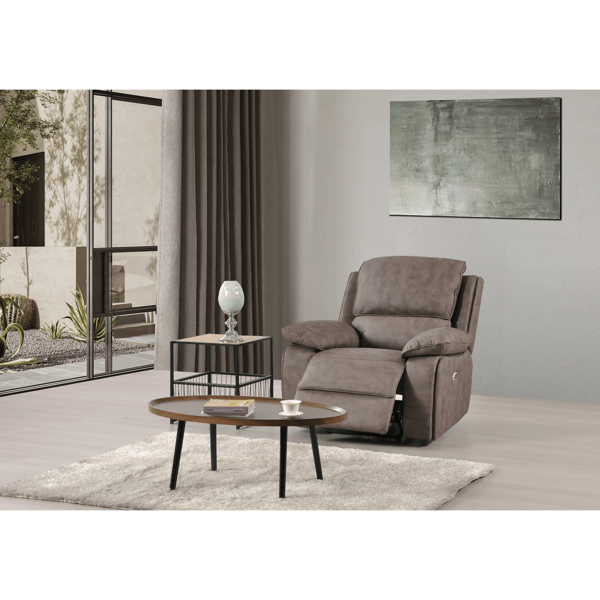 Maple Brown Suede Fabric Electric Recliner Armchair - Furniture Instore