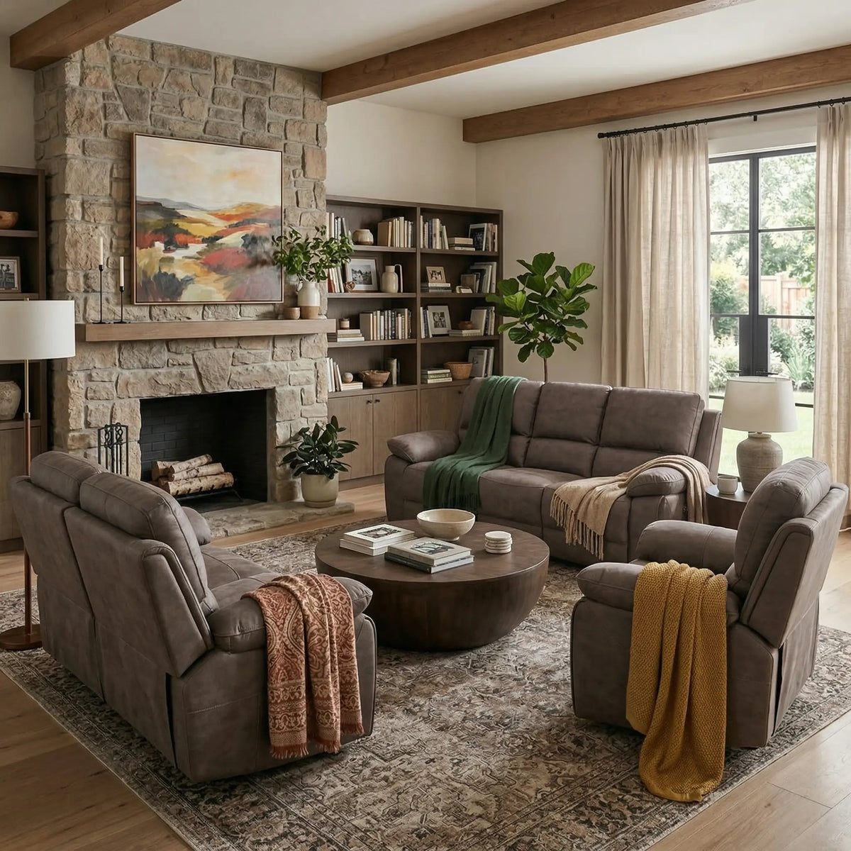 Maple Brown Suede Electric Recliner 3+2+1 Sofa Set - view 3 - Furniture Instore
