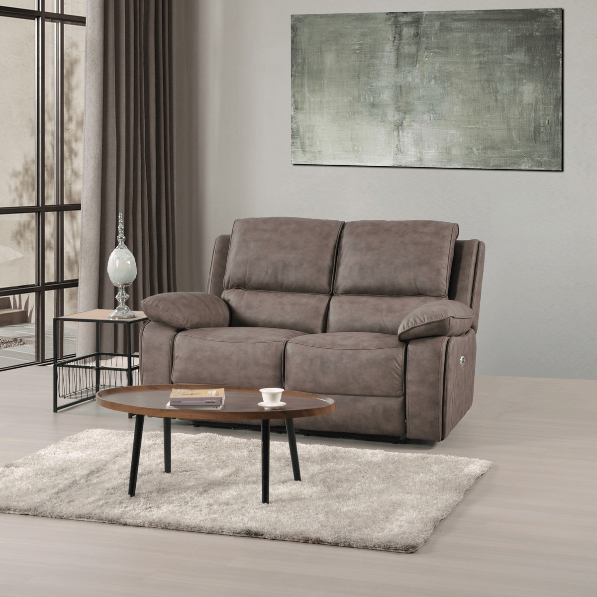 Maple Brown Suede Fabric Electric Recliner 2 Seater Sofa - view 4 - Furniture Instore