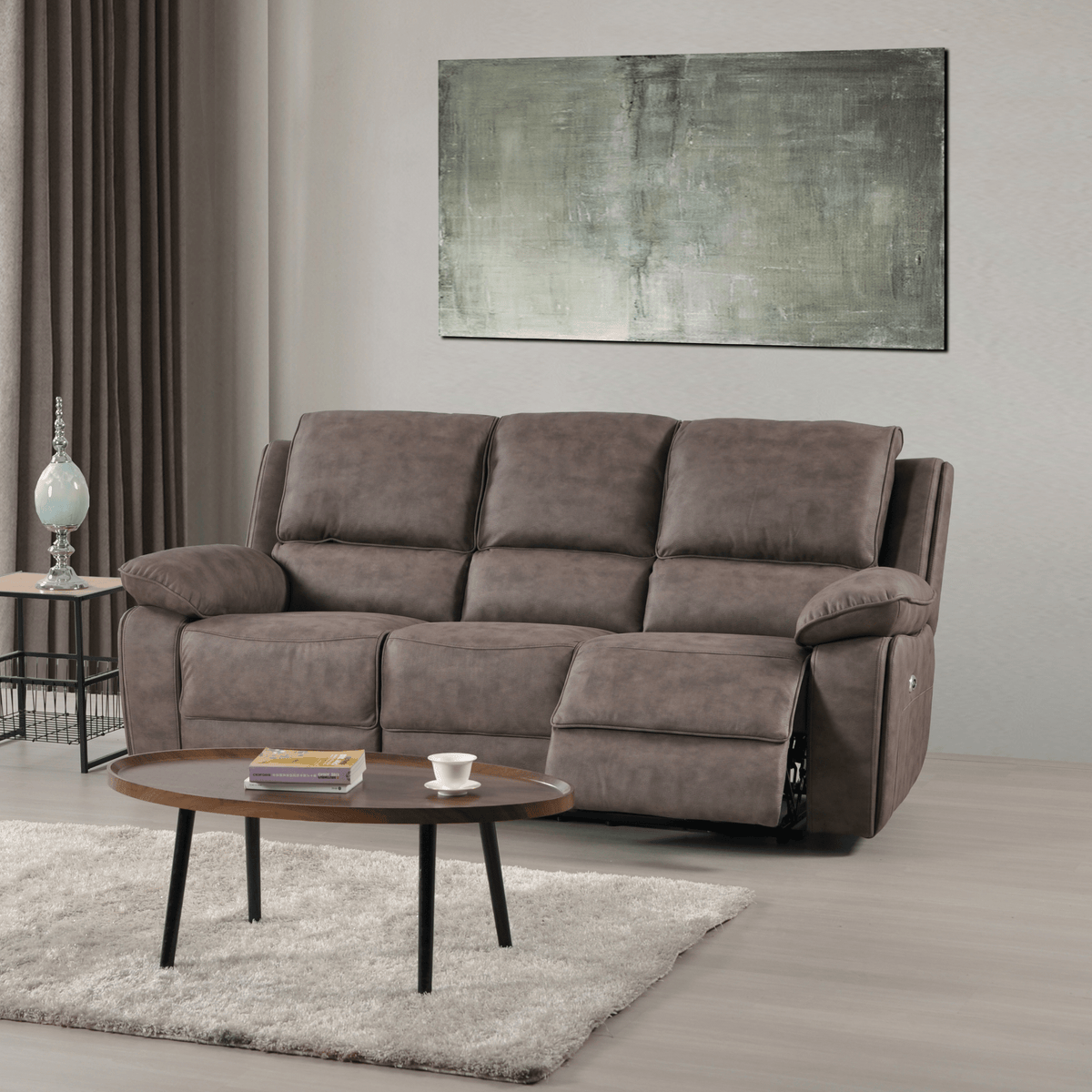 Maple Brown Suede Fabric Electric Recliner 3 Seater Sofa - view 3 - Furniture Instore