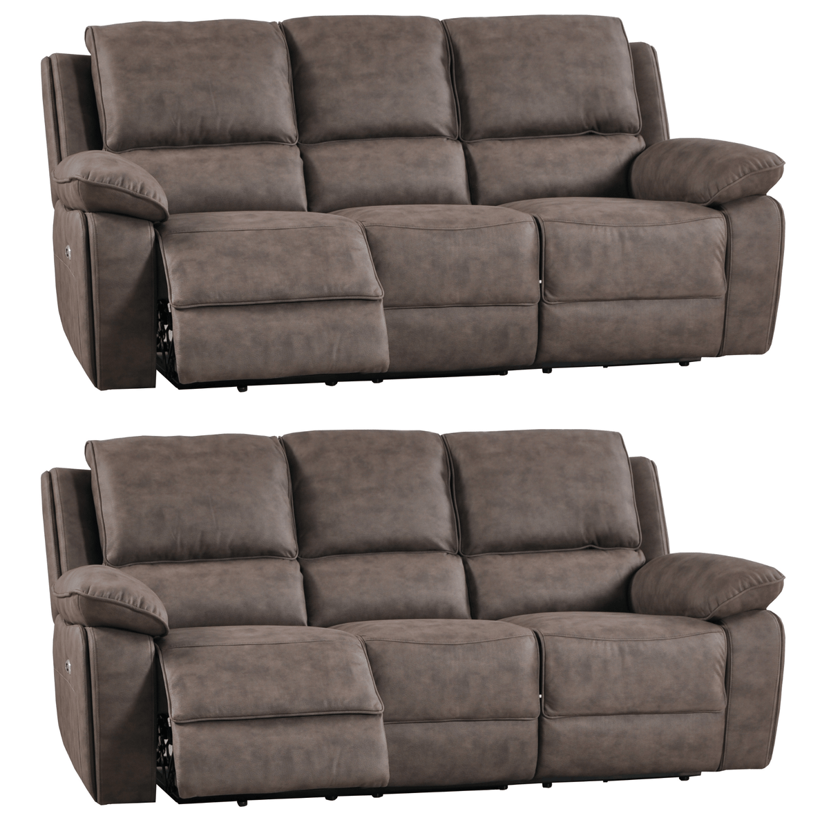 Maple Brown Suede Fabric Electric Recliner 3+3 Seater Sofa - Furniture Instore