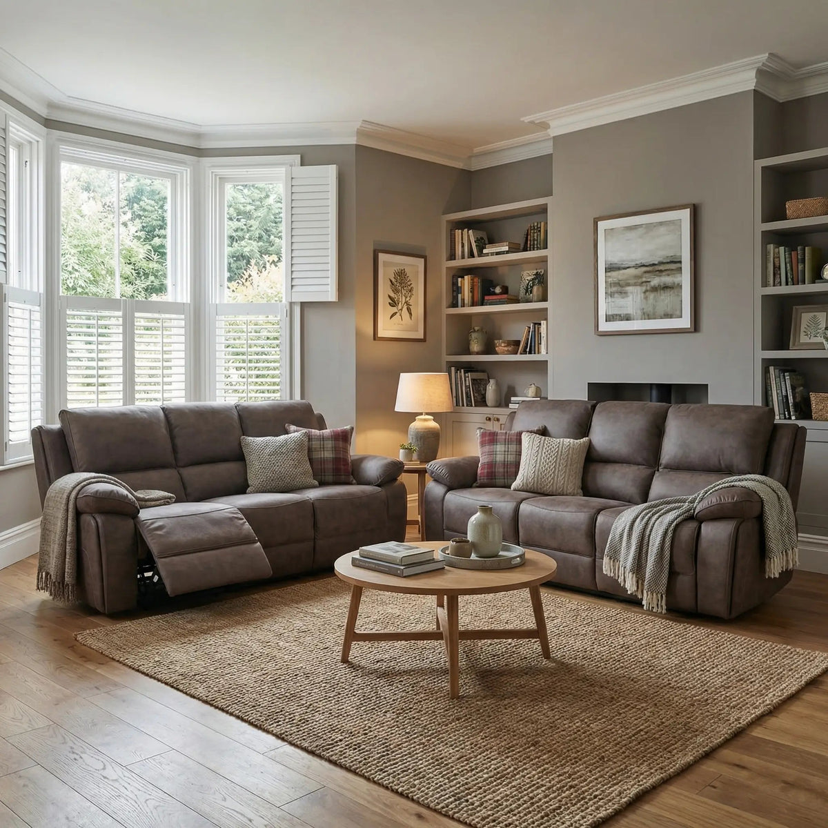 Maple Brown Suede Fabric Electric Recliner 3+3 Seater Sofa - view 3 - Furniture Instore