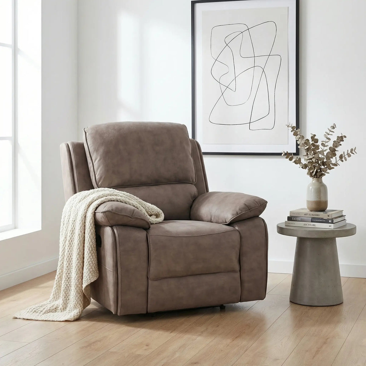 Maple Brown Suede Fabric Electric Recliner Armchair - view 5 - Furniture Instore