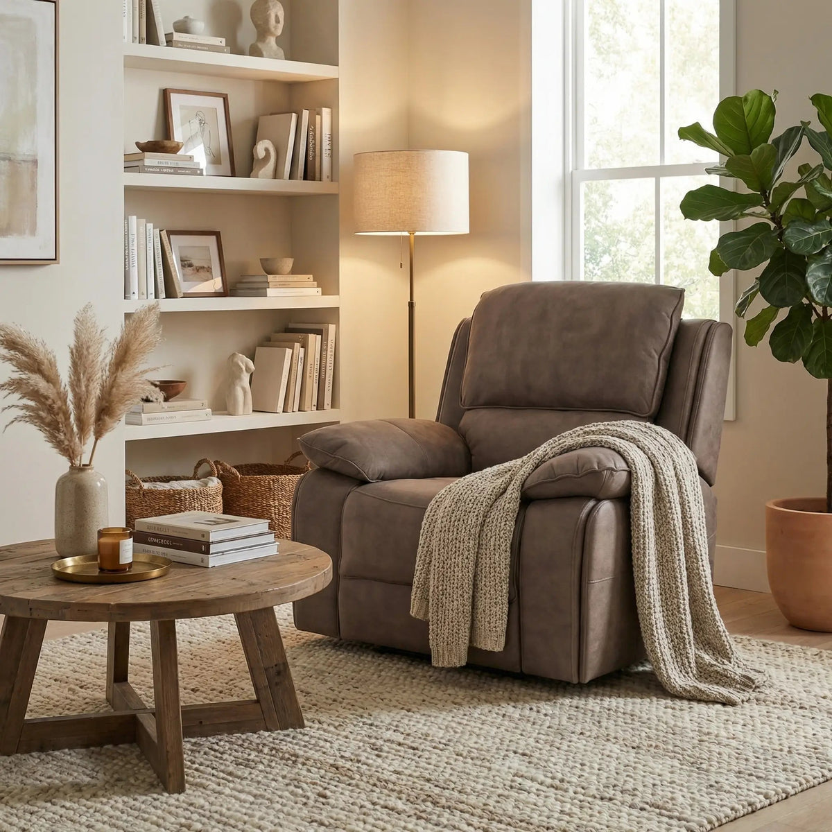 Maple Brown Suede Fabric Electric Recliner Armchair - view 6 - Furniture Instore