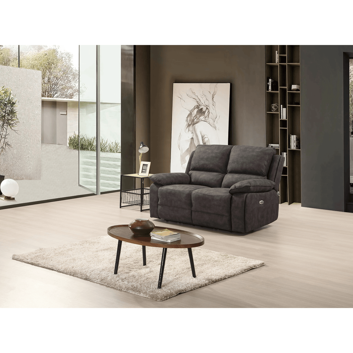 Maple Grey Suede Fabric Electric Recliner 2 Seater Sofa - view 2 - Furniture Instore