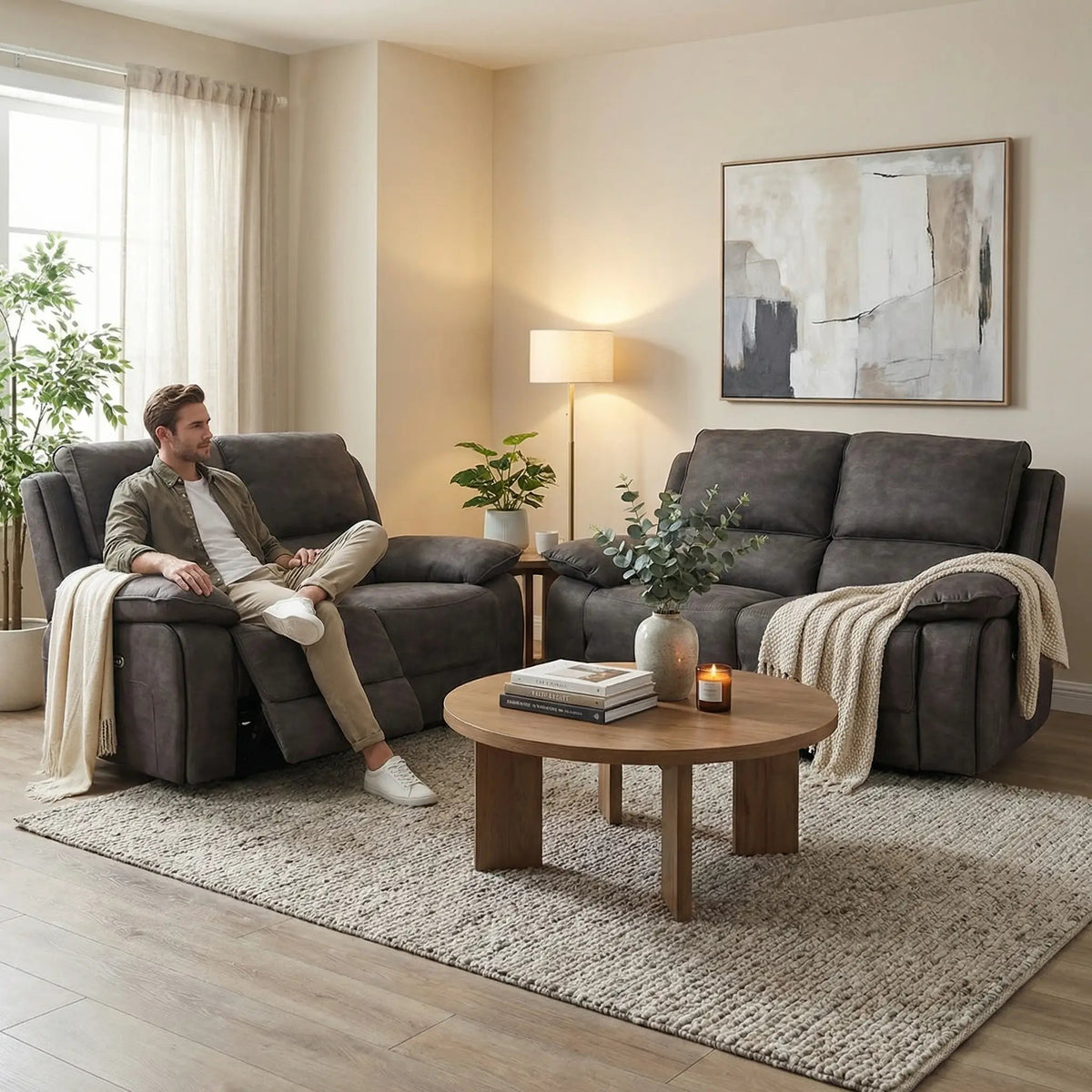 Maple Grey Suede Fabric Electric Recliner 2+2 Seater Sofa - view 2 - Furniture Instore