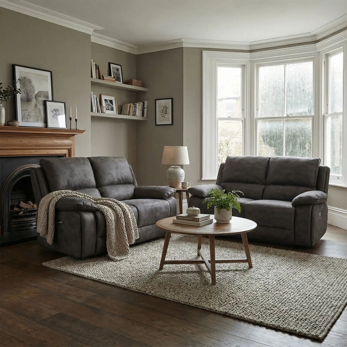 Maple Grey Suede Fabric Electric Recliner 2+2 Seater Sofa - view 4 - Furniture Instore