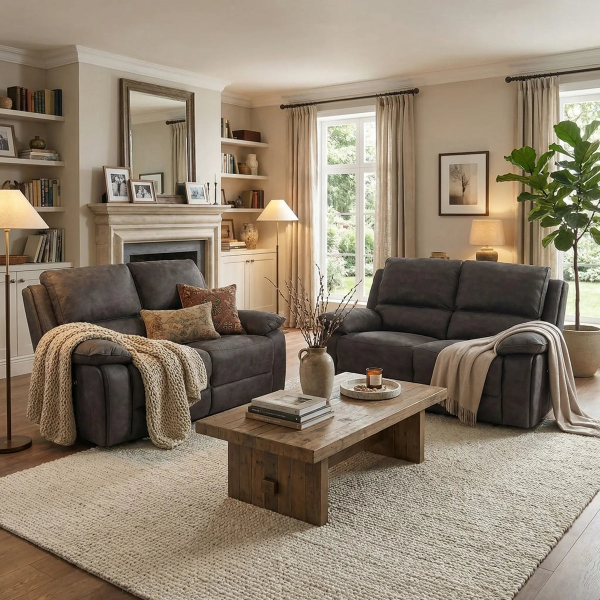 Maple Grey Suede Fabric Electric Recliner 2+2 Seater Sofa - view 3 - Furniture Instore