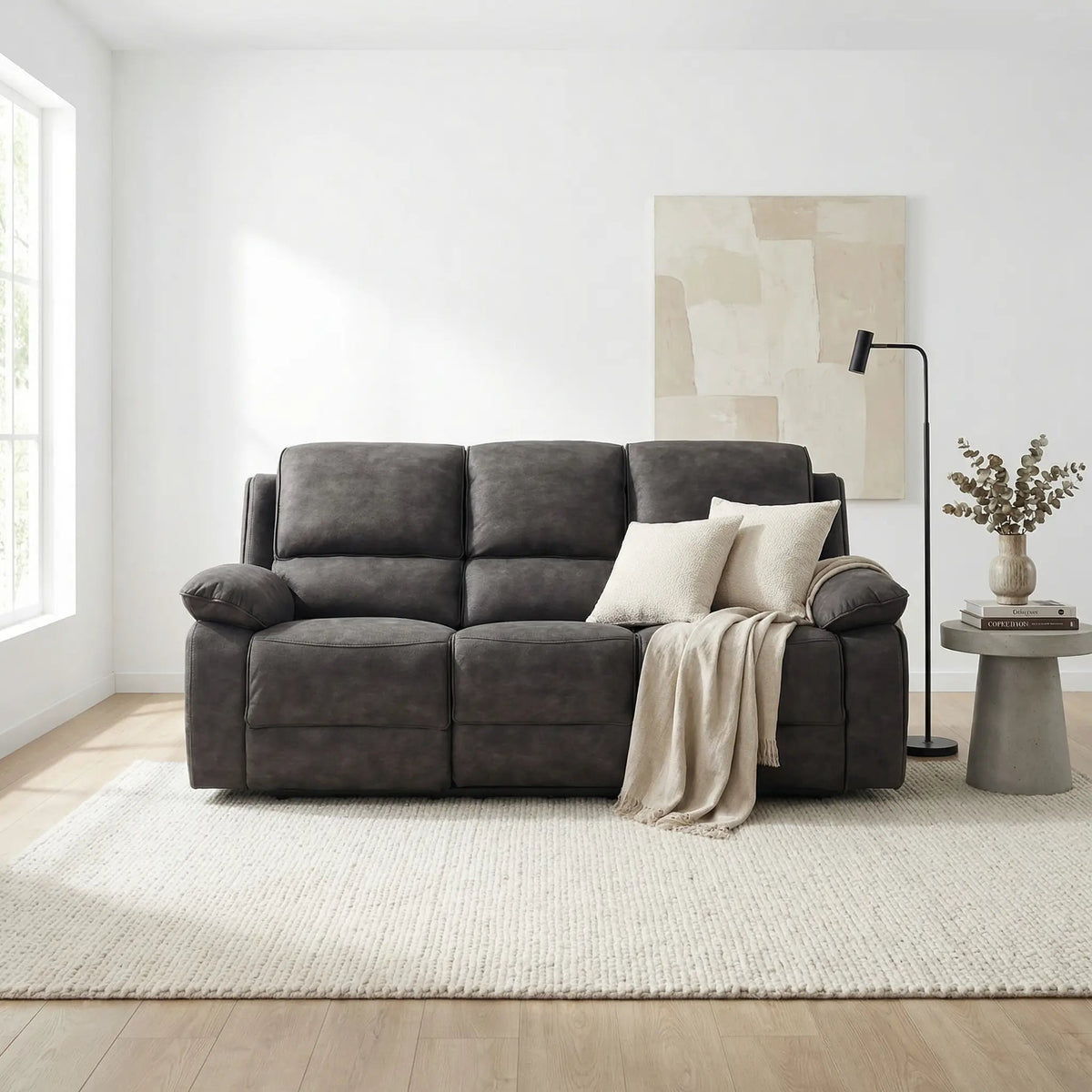 Maple Grey Suede Fabric Electric Recliner 3 Seater Sofa - view 4 - Furniture Instore