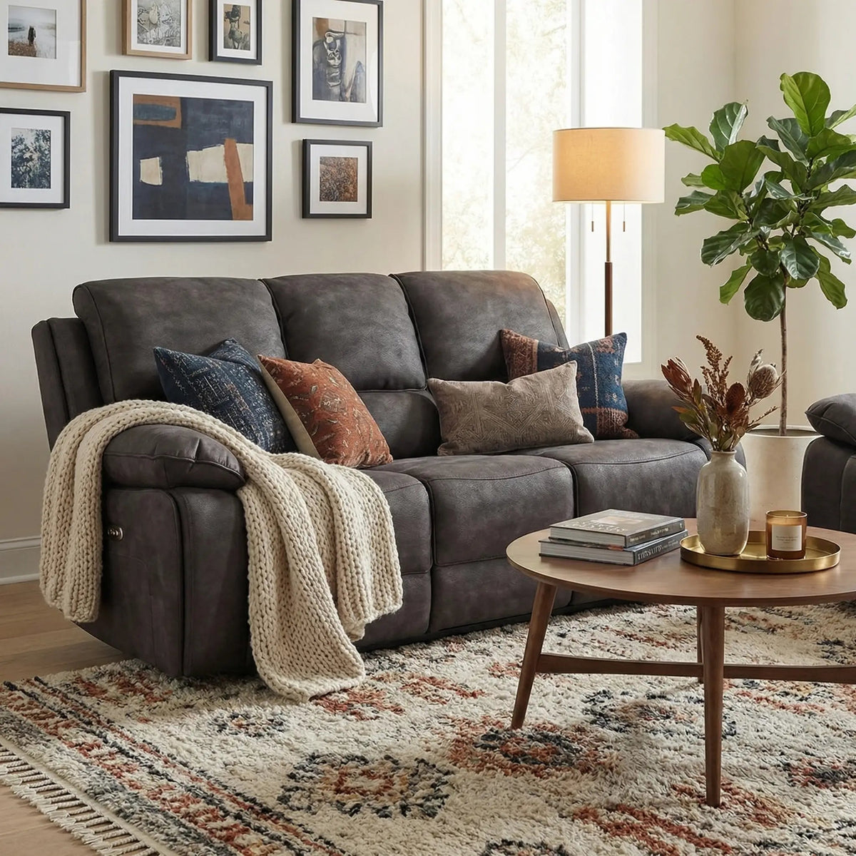 Maple Grey Suede Fabric Electric Recliner 3 Seater Sofa - view 6 - Furniture Instore