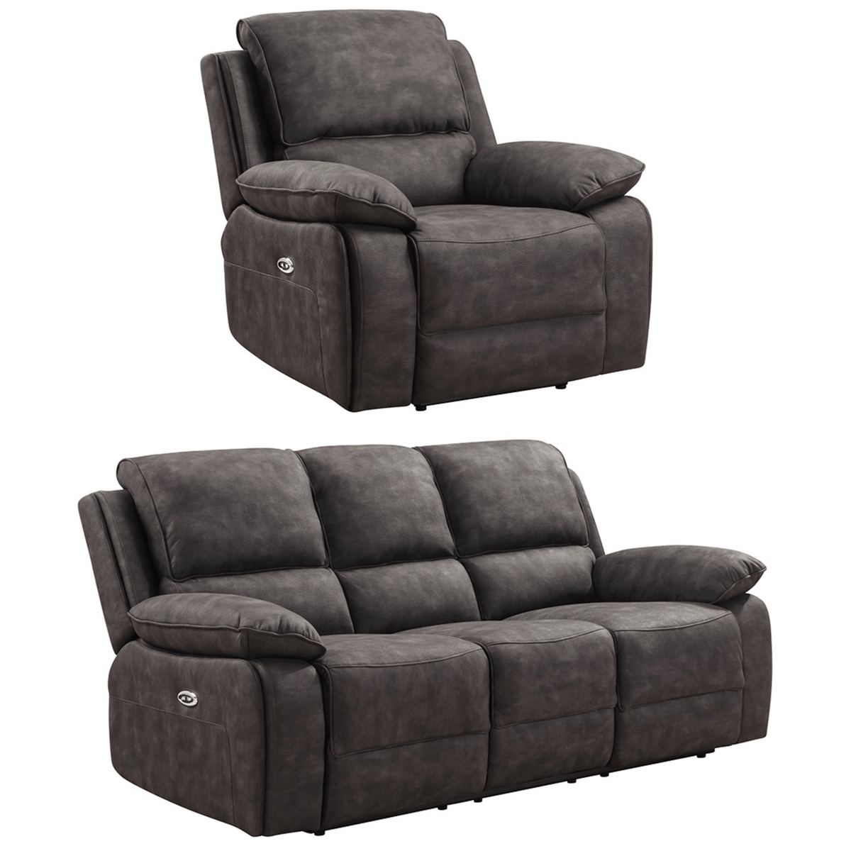 Maple Grey Suede Fabric Electric Recliner 3+1 Seater Sofa - Furniture Instore
