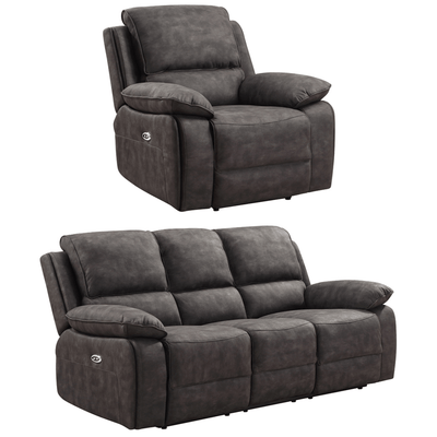 Maple Grey Suede Fabric Electric Recliner 3+1 Seater Sofa