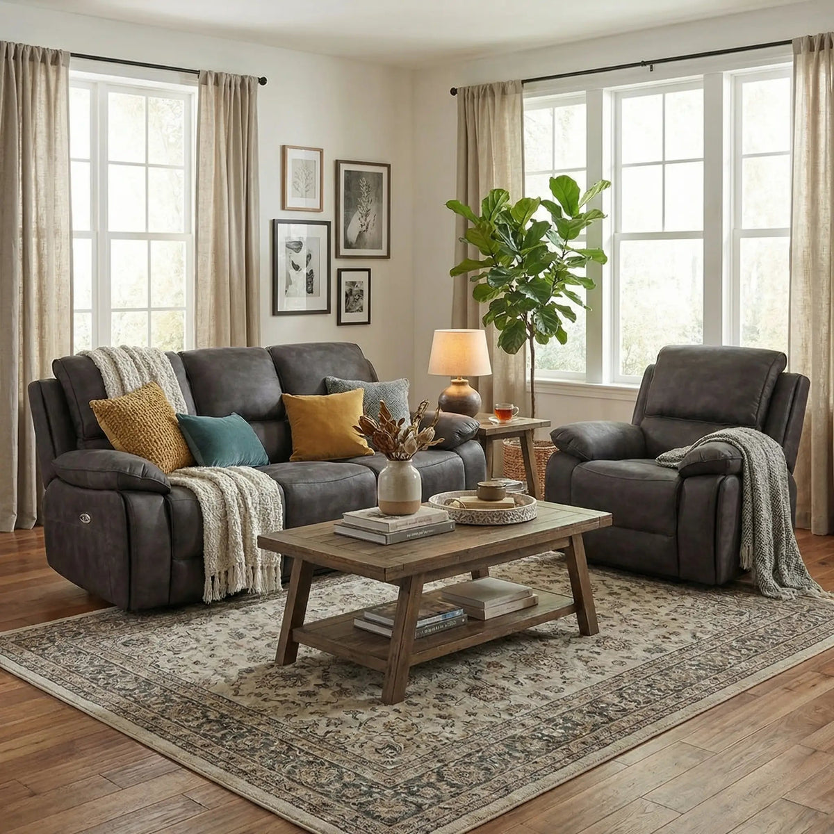 Maple Grey Suede Fabric Electric Recliner 3+1 Seater Sofa - view 4 - Furniture Instore