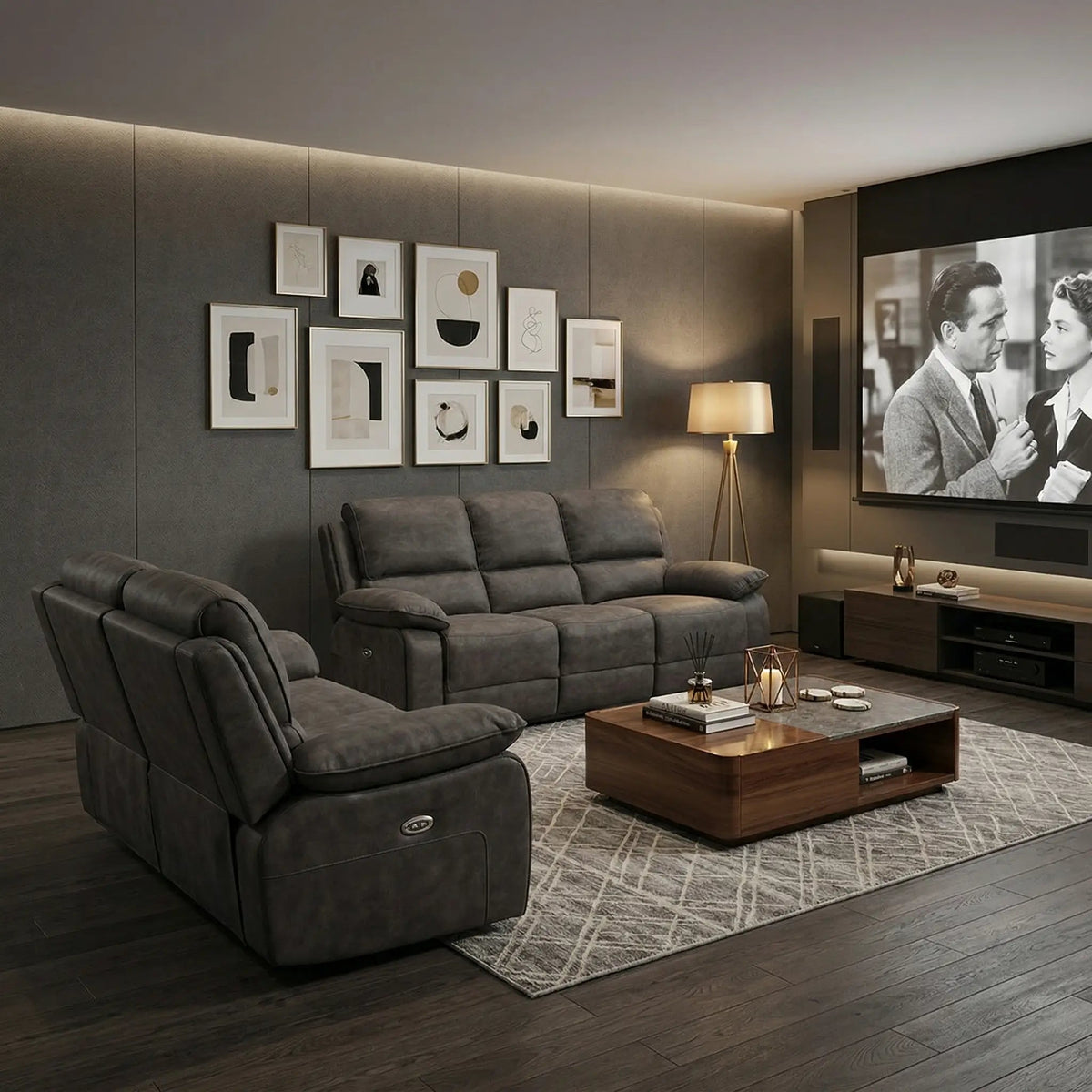 Maple Grey Suede Fabric Electric Recliner 3+2 Seater Sofa - view 3 - Furniture Instore