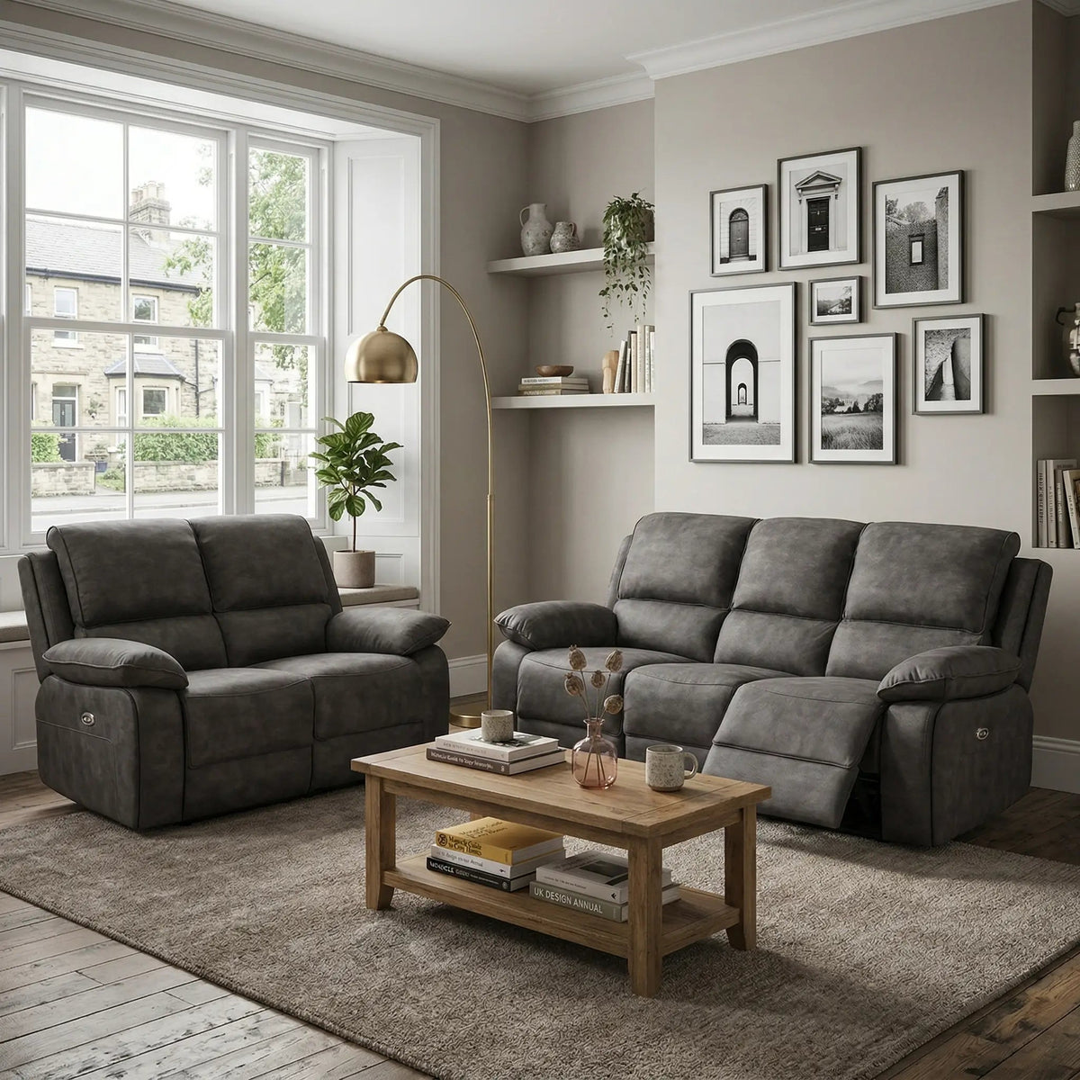 Maple Grey Suede Fabric Electric Recliner 3+2 Seater Sofa - view 4 - Furniture Instore