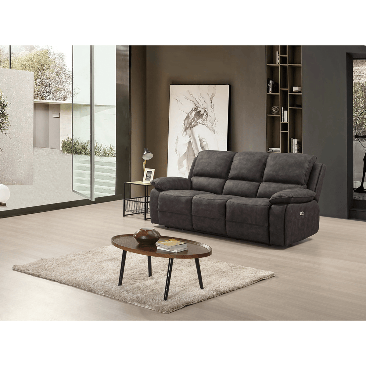 Maple Grey Suede Fabric Electric Recliner 3 Seater Sofa - view 3 - Furniture Instore