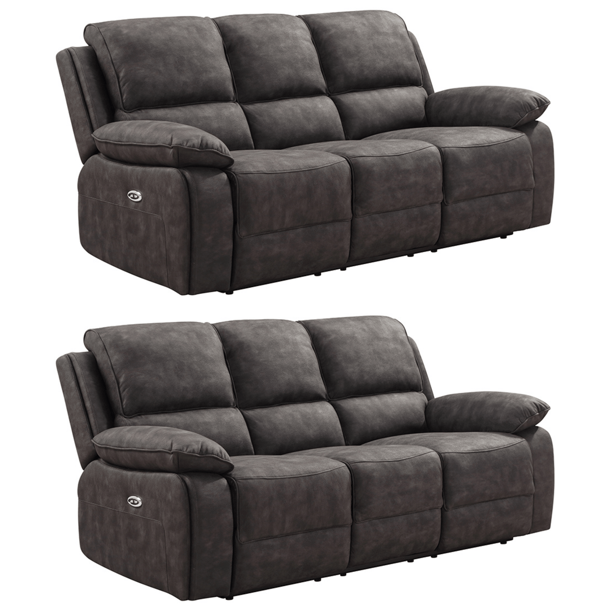 Maple Grey Suede Fabric Electric Recliner 3+3 Seater Sofa - Furniture Instore