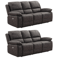 Maple Grey Suede Fabric Electric Recliner 3+3 Seater Sofa